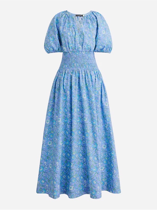 J. Crew Dresses & Skirts - J Crew Provence smocked waist midi dress blue marigold blooms cotton poplin XL